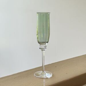 Vintage Elegant Glass Pastel Green Blown Toasting Champagne Flute Wt Clear Stem